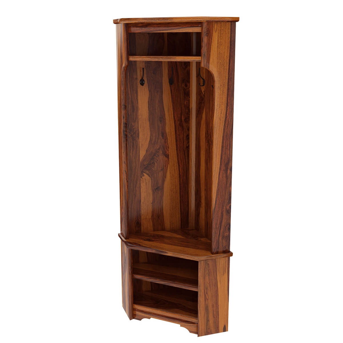Harlingen Rustic Solid Wood Corner Entryway Hall Tree and Shoe Storage