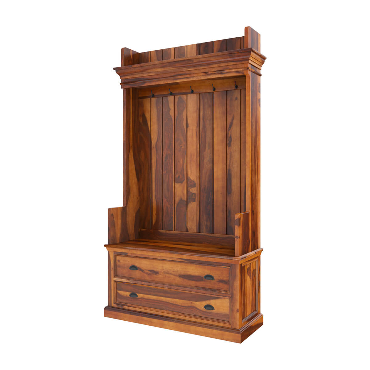 Titusville Rustic Solid Wood 2 Drawer Hall Tree Bench with Storage