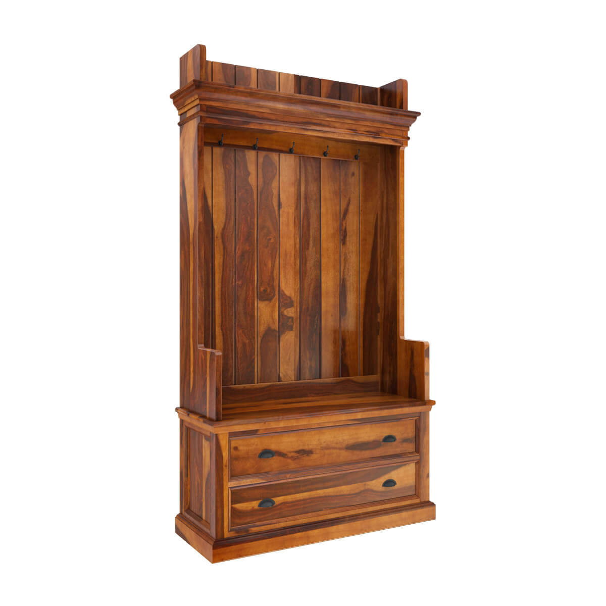 Titusville Rustic Solid Wood 2 Drawer Hall Tree Bench with Storage