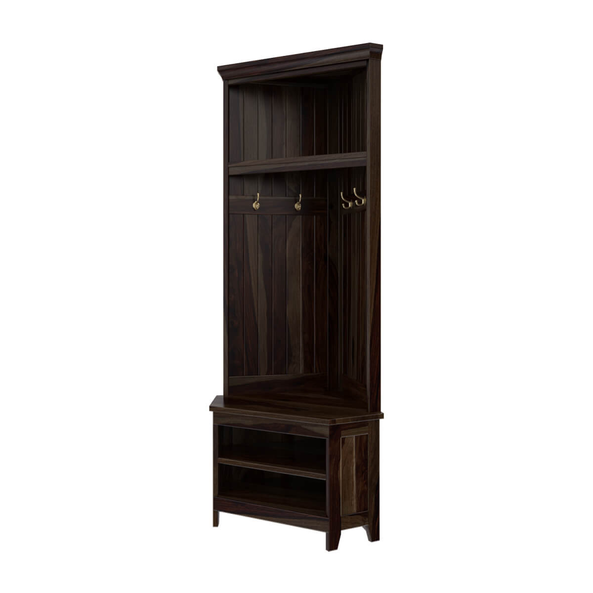 Savona Rustic Solid Wood Entryway Corner Hall Tree with Shoe Storage