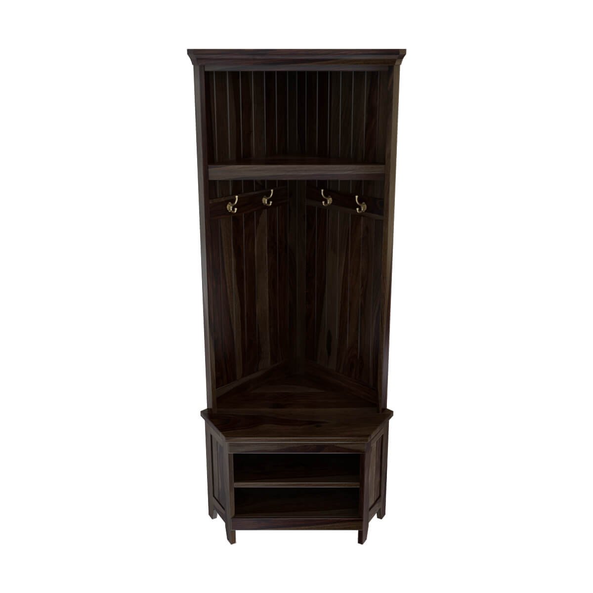 Savona Rustic Solid Wood Entryway Corner Hall Tree with Shoe Storage