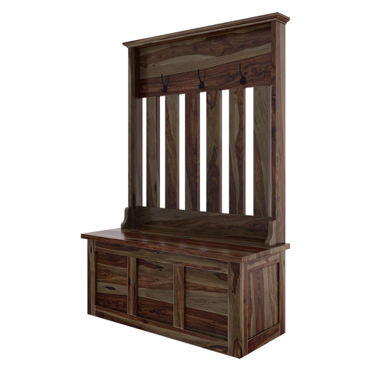 Roeville Rustic Solid Wood Coat Rack Hall Tree Bench with Storage