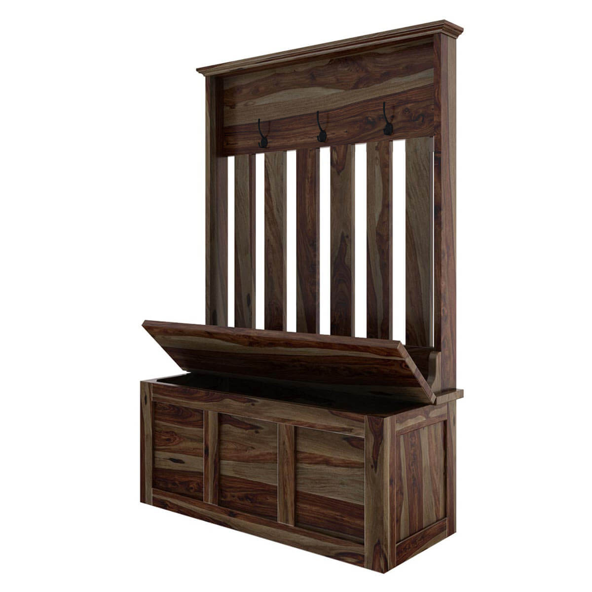 Roeville Rustic Solid Wood Coat Rack Hall Tree Bench with Storage