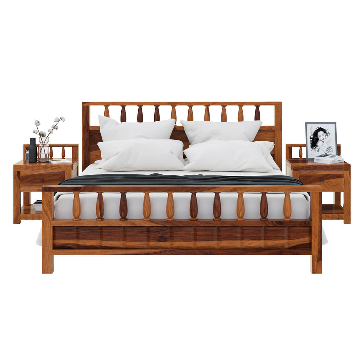 Laspor 4 Piece Rustic Solid Wood Bedroom Set