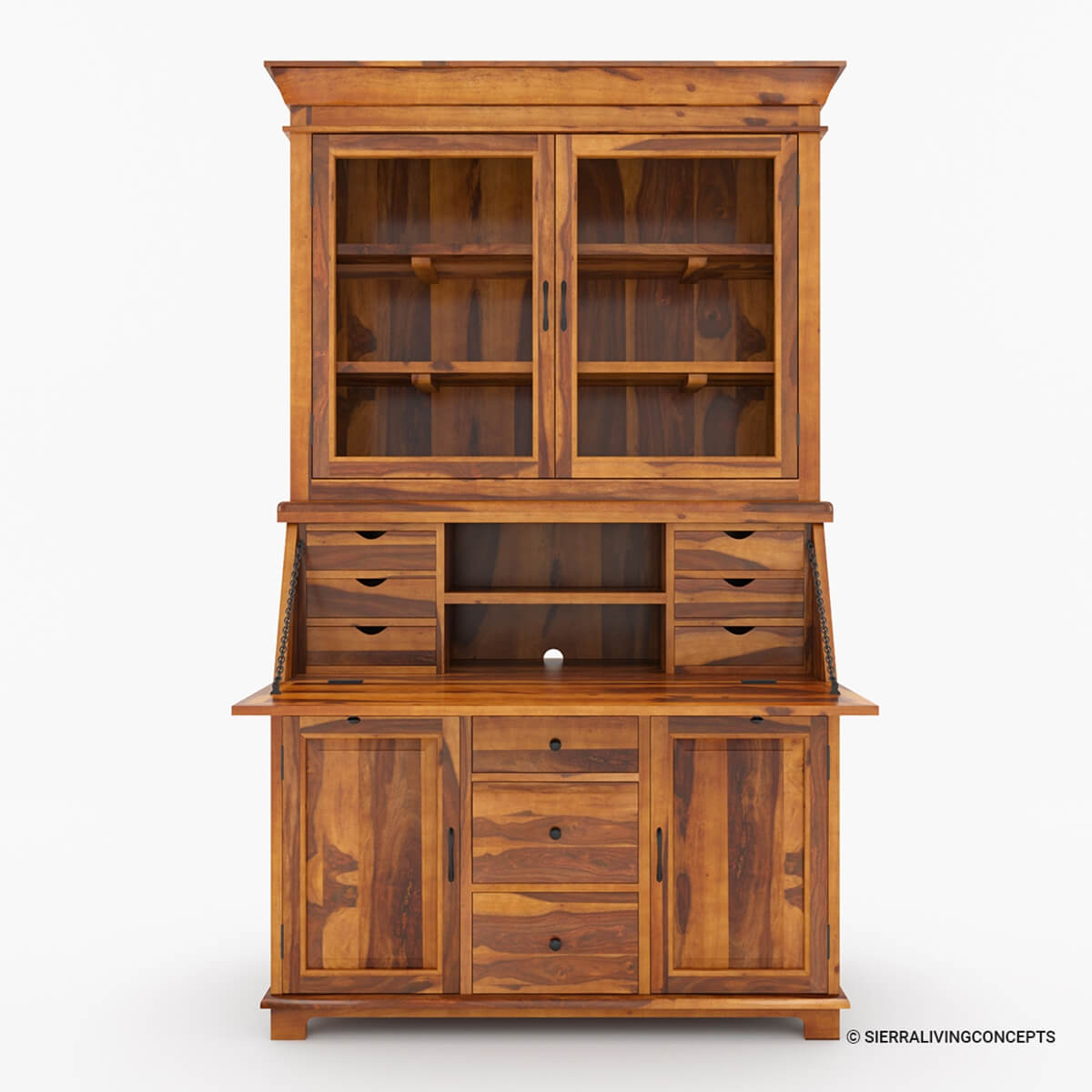 Weldona Rustic Solid Wood Drop Front Home Office Secretary Desk With Hutch