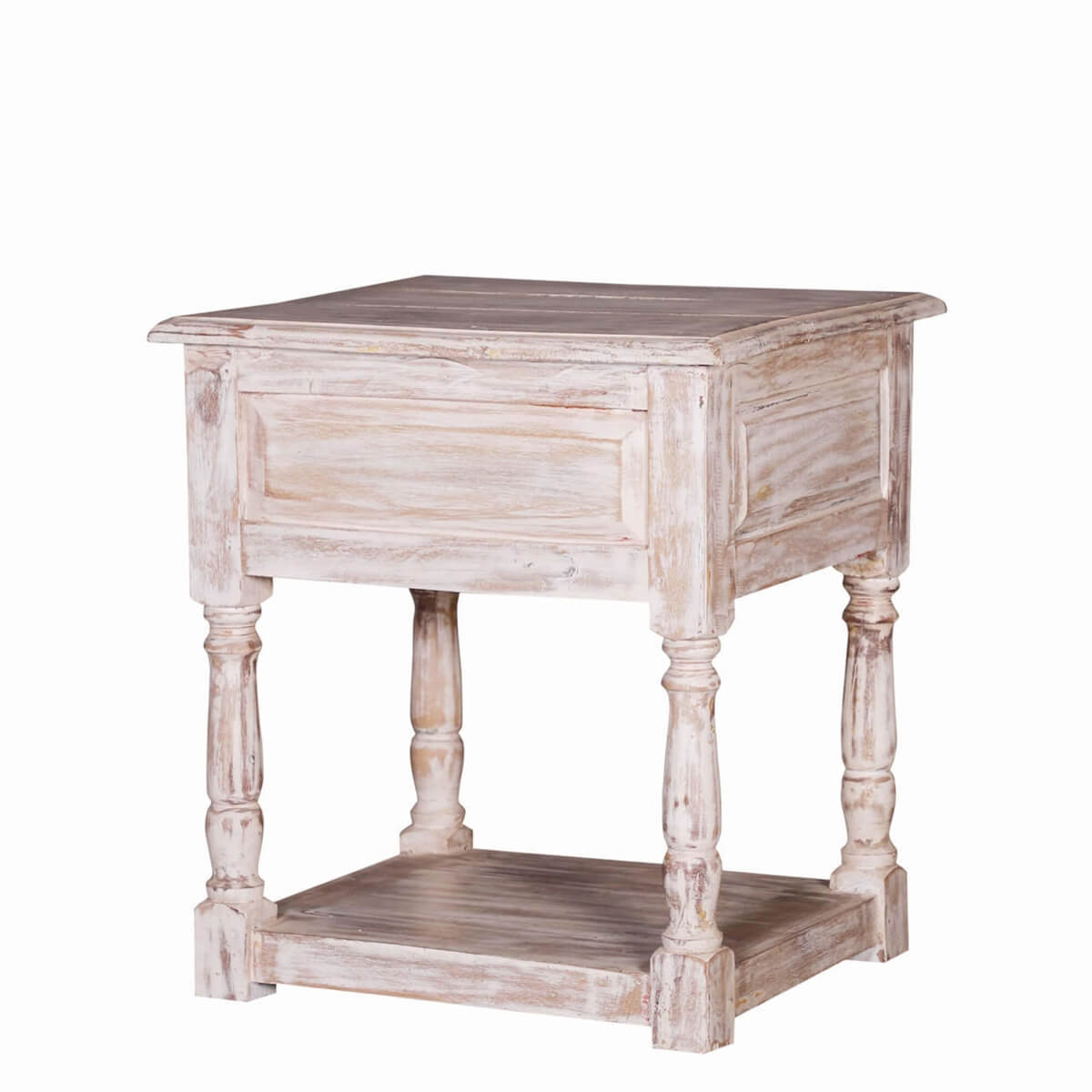 Burgin Grey Wash Reclaimed Wood 1 Drawer End Table