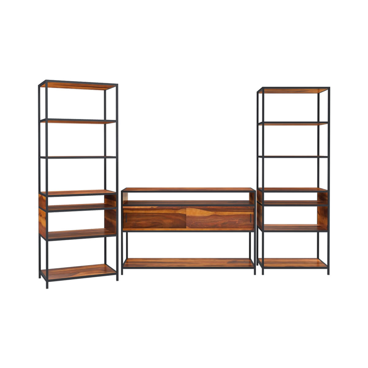 Prescott Rosewood 3 Piece Iron Industrial Entertainment Center