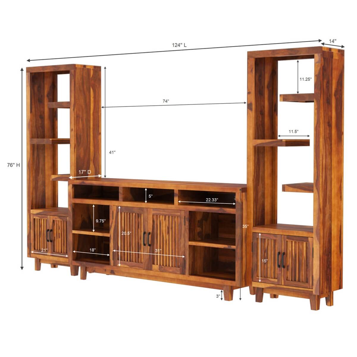 Fowlerton Solid Wood Entertainment Center with Bookshelves