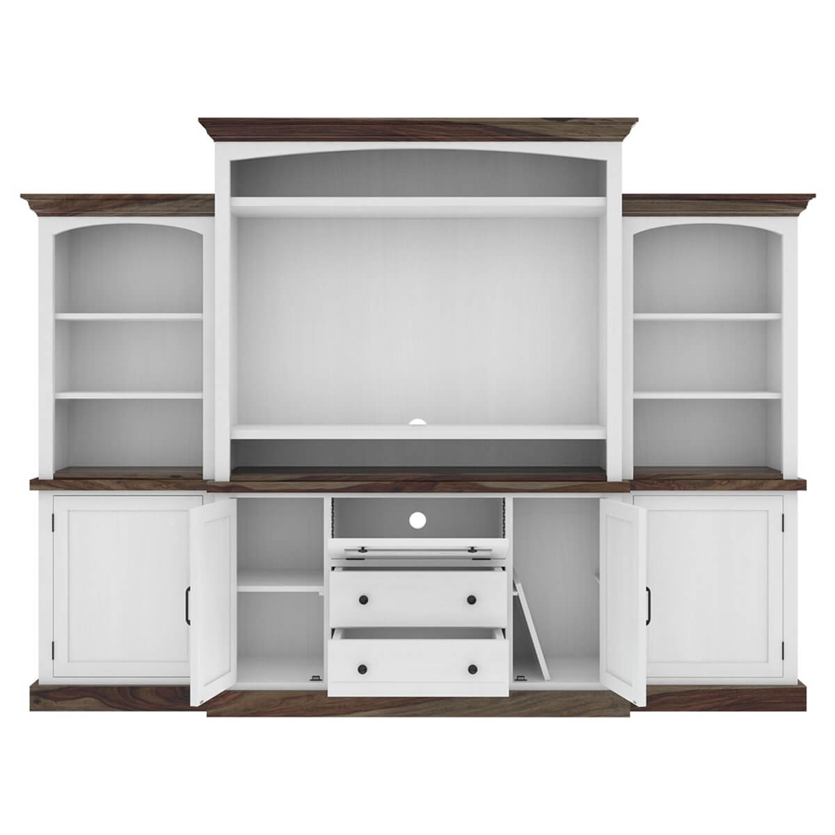 Morven Two Tone Solid Wood Entertainment Center with Bookshelves