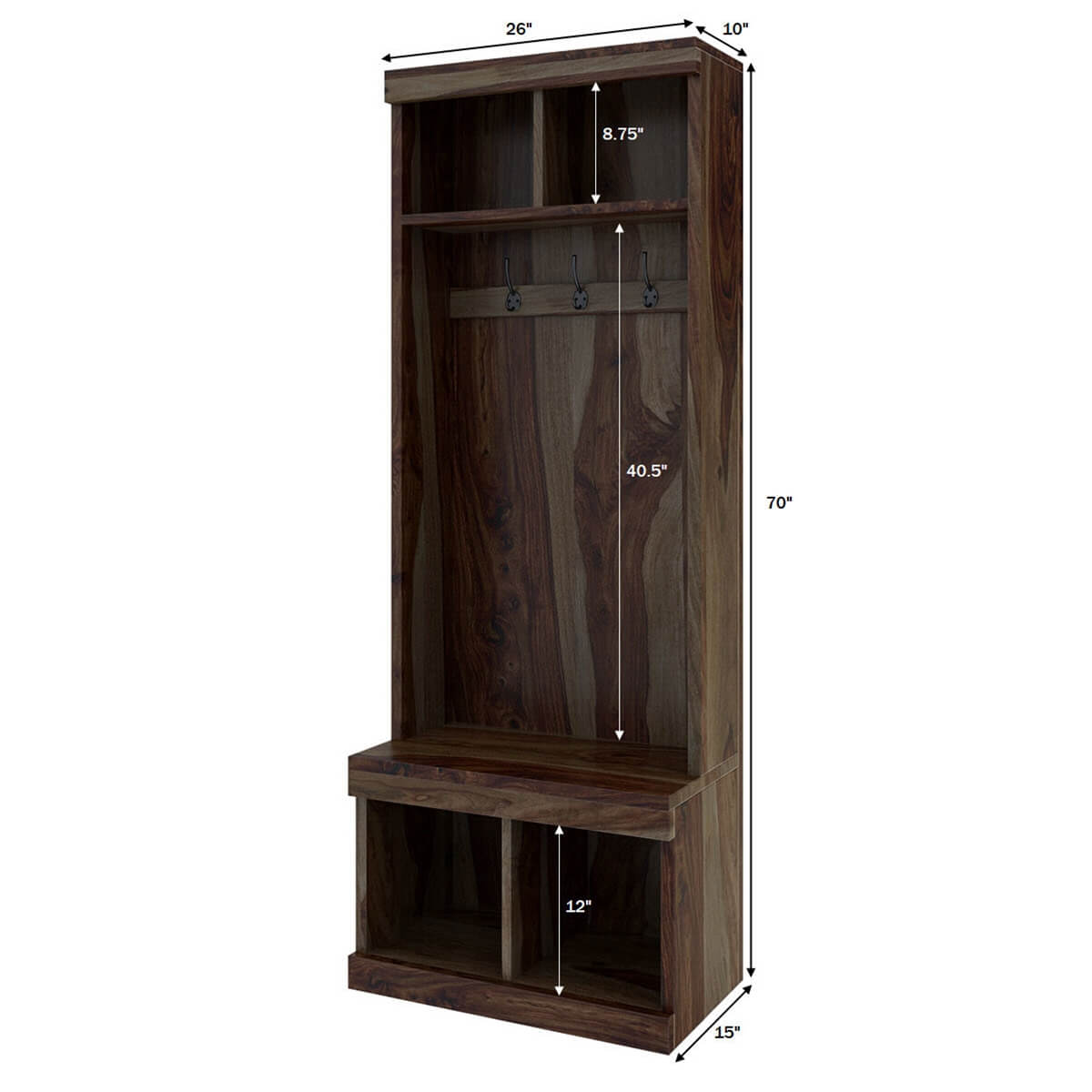 Coleridge Rustic Solid Wood Entryway Hall Tree With Shoe Storage