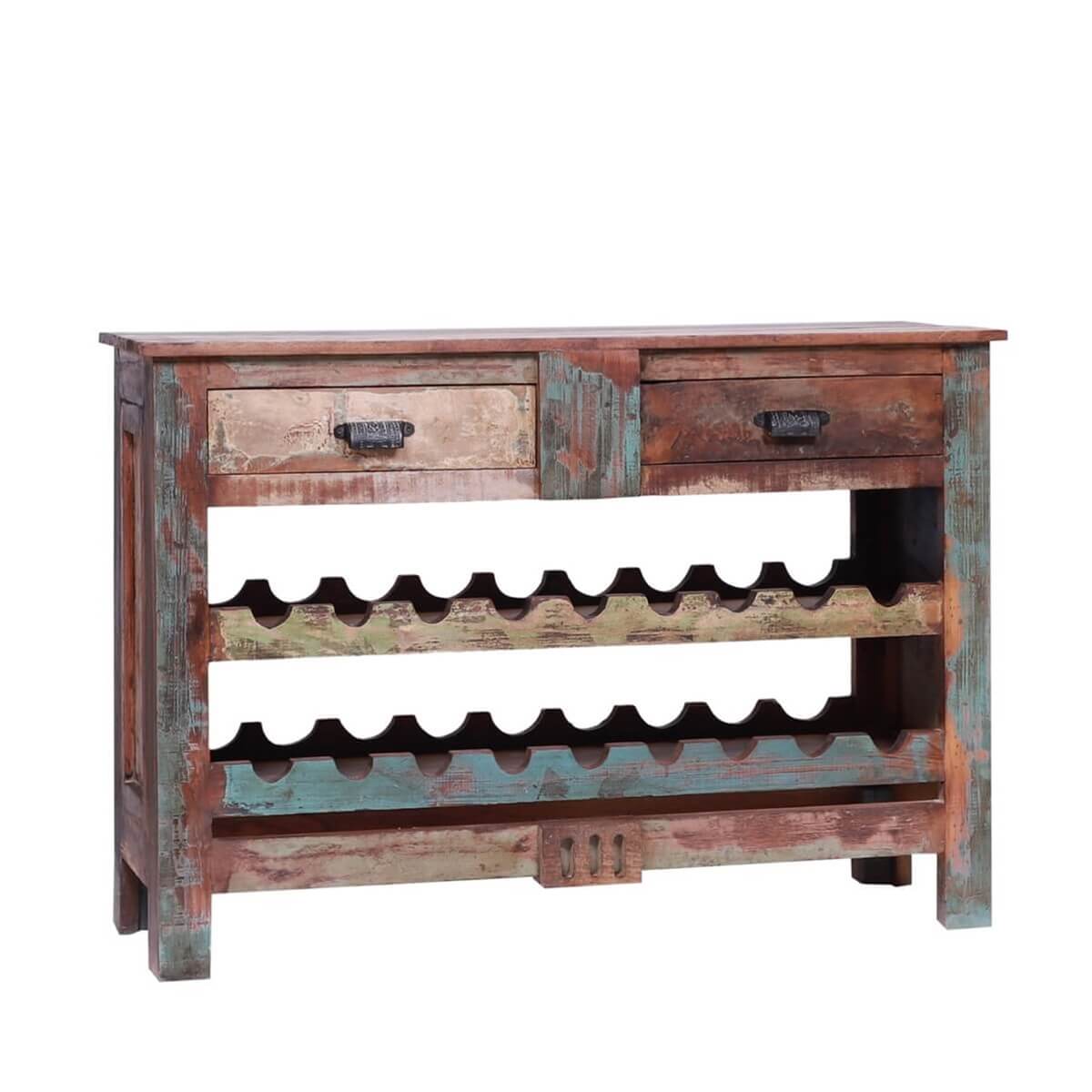 Ventura Reclaimed Wood Wine Rack Console Table with Drawers