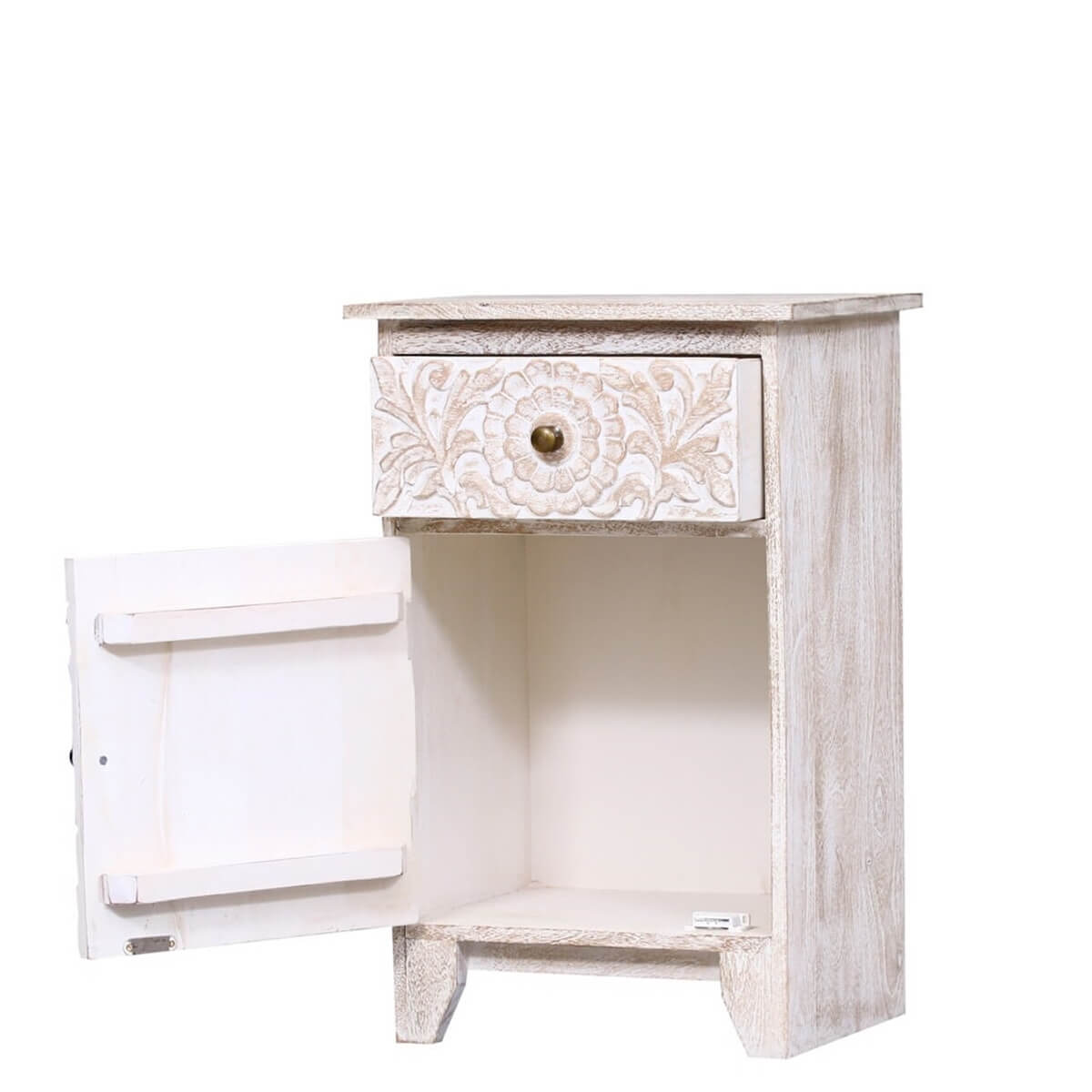 Juliano Handcarved Reclaimed Wood White Nightstand With Drawer
