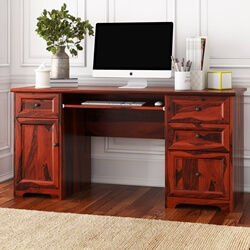 Brooten Rustic Solid Wood Home Office Computer Desk with Keyboard Tray