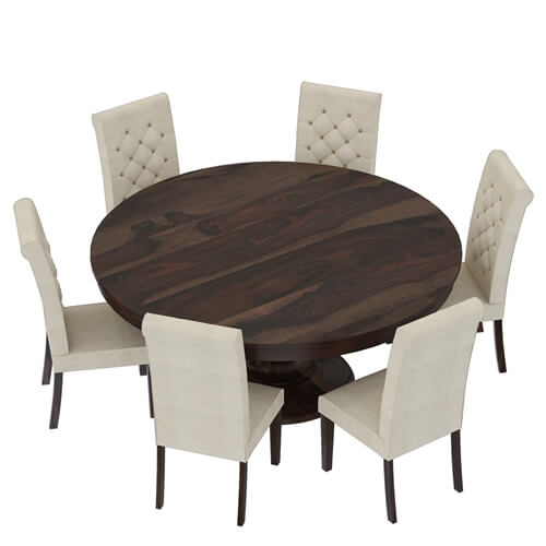 Clanton Rustic Solid Wood Pedestal 7PC Round Dining Table Chair Set