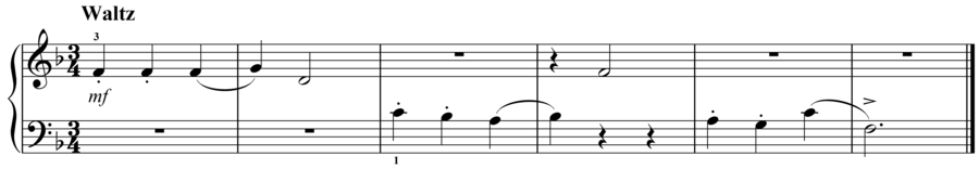 Grade 1 piano sight reading exercise, "Waltz in F Major" by Evan M. on SightReadingMastery