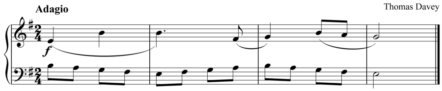 Grade 2 piano sight reading exercise, "Adagio in E Minor" by Thomas D. on SightReadingMastery