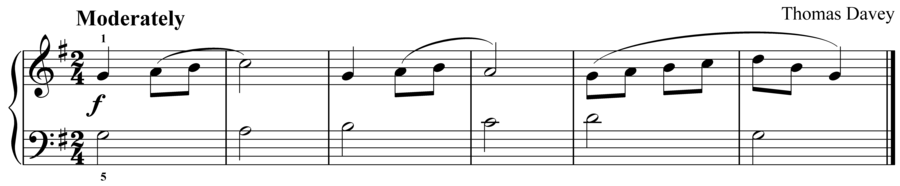 Grade 2 piano sight reading exercise, "Moderately in G Major" by Thomas D. on SightReadingMastery