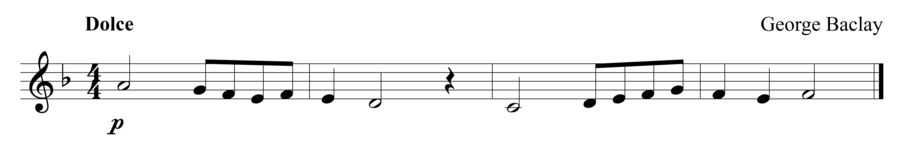 Grade 1 clarinet sight reading exercise, "Dolce in F Major" by George B. on SightReadingMastery