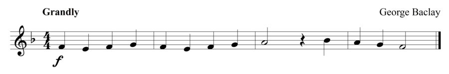 Grade 1 clarinet sight reading exercise, "Grandly in F Major" by George B. on SightReadingMastery