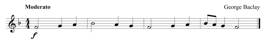 Grade 1 clarinet sight reading exercise, "Moderato in F Major" by George B. on SightReadingMastery