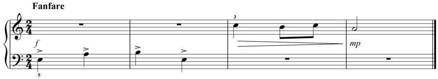 Grade 1 piano sight reading exercise, "Fanfare in A Minor" by Evan M. on SightReadingMastery