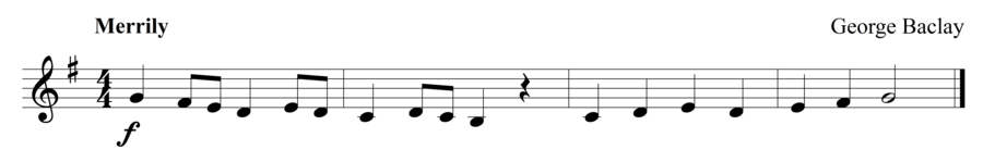 Grade 1 clarinet sight reading exercise, "Merrily, We Play" by George B. on SightReadingMastery