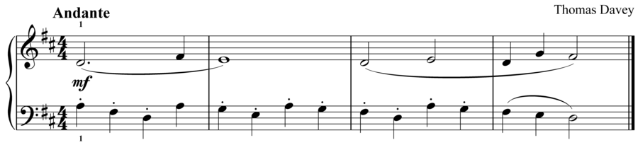 Grade 2 piano sight reading exercise, "Andante in D Major" by Thomas D. on SightReadingMastery