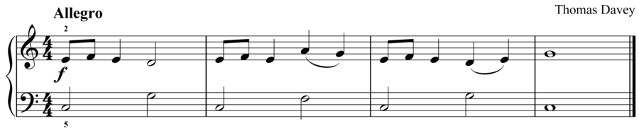 Grade 2 piano sight reading exercise, "Allegro in C Major" by Thomas D. on SightReadingMastery
