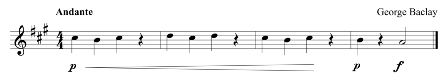 Grade 1 violin sight reading exercise, "Andante with a Crescendo" by George B. on SightReadingMastery