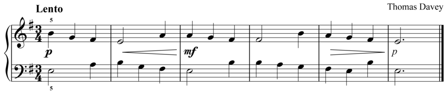 Grade 2 piano sight reading exercise, "Lento in E Minor" by Thomas D. on SightReadingMastery