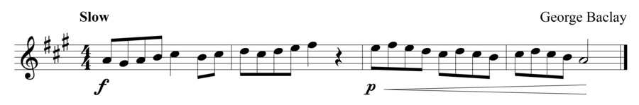 Grade 1 violin sight reading exercise, "Lyrically in A Major" by George B. on SightReadingMastery
