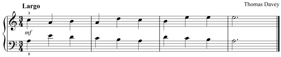 Grade 2 piano sight reading exercise, "Largo in A Minor" by Thomas D. on SightReadingMastery