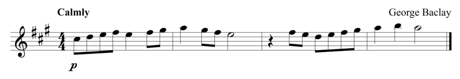 Grade 1 violin sight reading exercise, "Tranquillamente in A Major" by George B. on SightReadingMastery