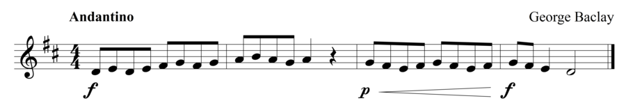 Grade 1 violin sight reading exercise, "Andantino in D Major" by George B. on SightReadingMastery