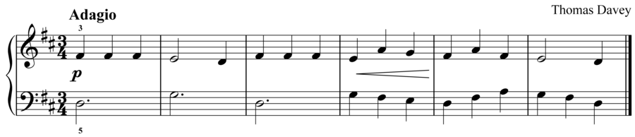 Grade 2 piano sight reading exercise, "Adagio in D Major" by Thomas D. on SightReadingMastery