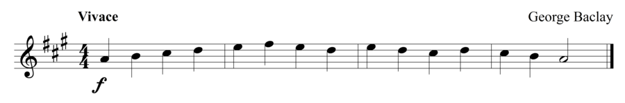 Grade 1 violin sight reading exercise, "Vivace in A Major" by George B. on SightReadingMastery