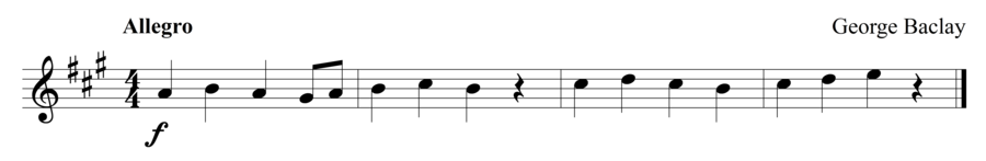 Grade 1 violin sight reading exercise, "Scherzando in A Major" by George B. on SightReadingMastery