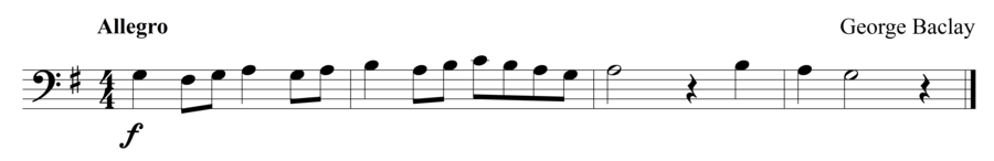 Grade 1 cello sight reading exercise, "Allegro Con Spirito" by George B. on SightReadingMastery