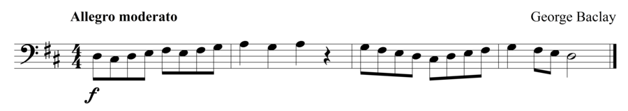 Grade 1 cello sight reading exercise, "Allegro Moderato" by George B. on SightReadingMastery