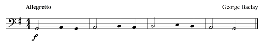 Grade 1 cello sight reading exercise, "A Short One" by George B. on SightReadingMastery