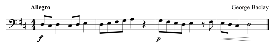 Grade 1 cello sight reading exercise, "Forte to Piano" by George B. on SightReadingMastery