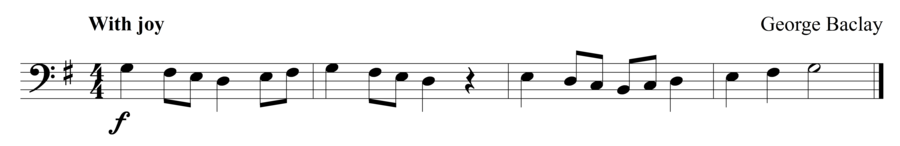 Grade 1 cello sight reading exercise, "Joyful Soul" by George B. on SightReadingMastery