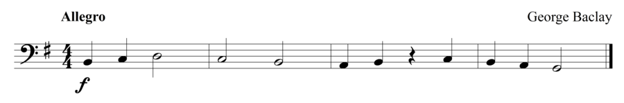 Grade 1 cello sight reading exercise, "Allegro in G Major" by George B. on SightReadingMastery