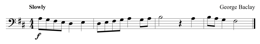 Grade 1 cello sight reading exercise, "Heavy in D Major" by George B. on SightReadingMastery