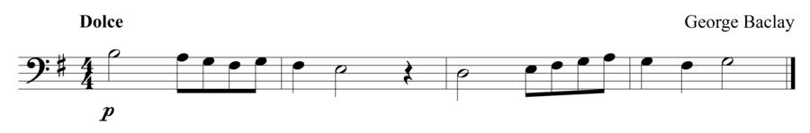 Grade 1 cello sight reading exercise, "Dolce in G Major" by George B. on SightReadingMastery