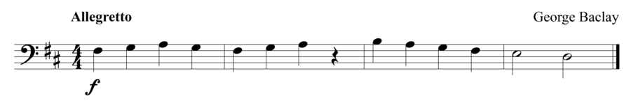 Grade 1 cello sight reading exercise, "Marching Onwards" by George B. on SightReadingMastery