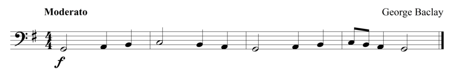 Grade 1 cello sight reading exercise, "Moderato in G Major" by George B. on SightReadingMastery