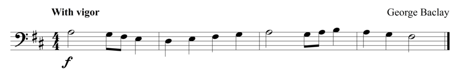 Grade 1 cello sight reading exercise, "Robust" by George B. on SightReadingMastery