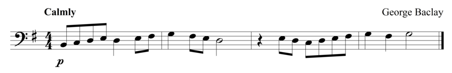 Grade 1 cello sight reading exercise, "Tranquillamente in G Major" by George B. on SightReadingMastery
