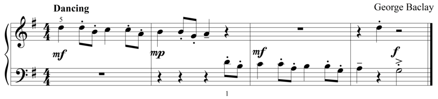 Grade 1 piano sight reading exercise, "Dancing in G Major" by George B. on SightReadingMastery